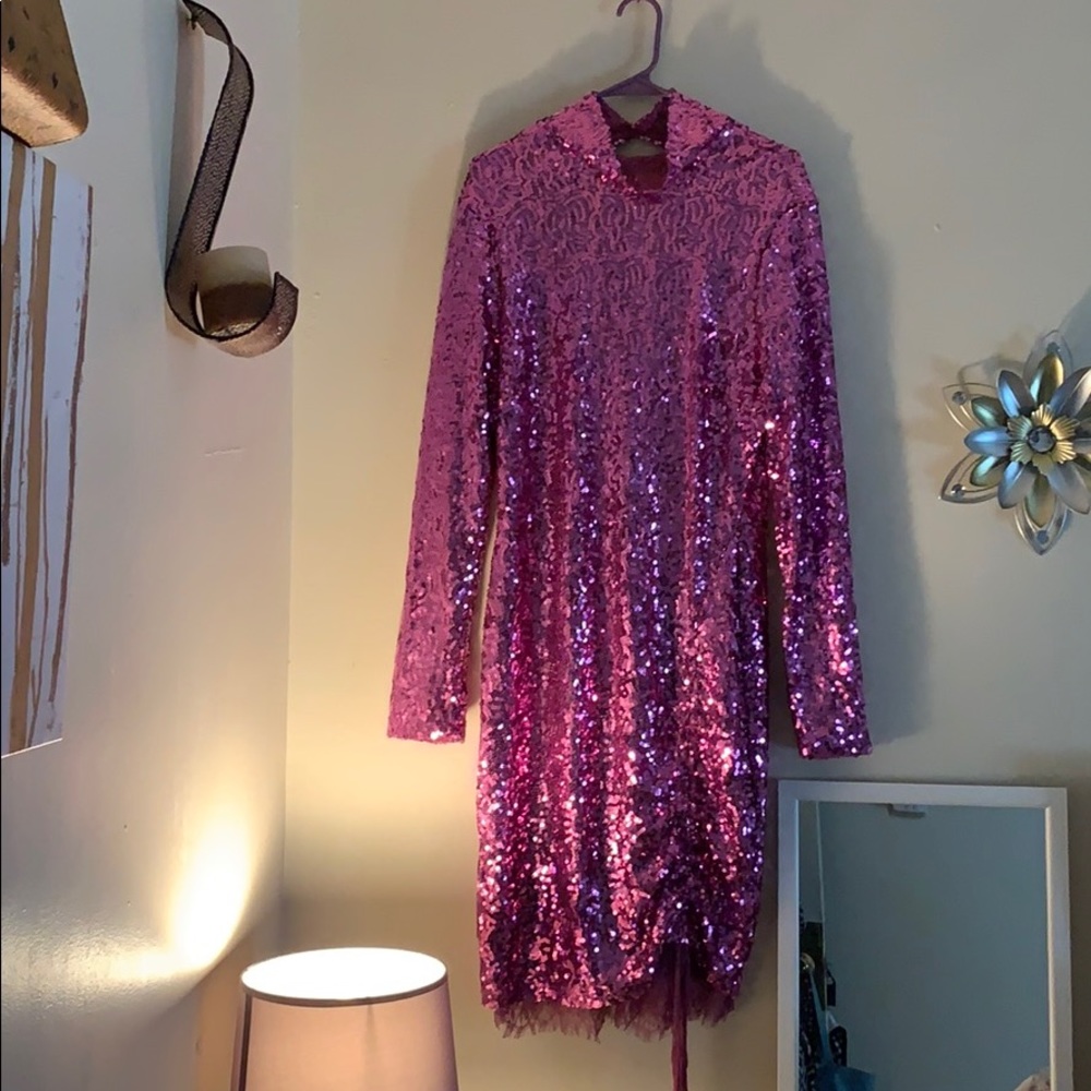 Pink Sequins Mini Dress
